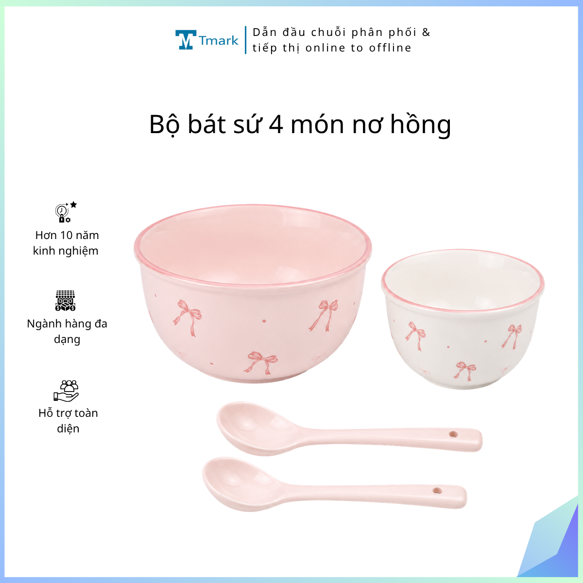Bộ bát sứ 4 món nơ hồng ( kiện 48 bộ) ( hàng nguyên kiện)