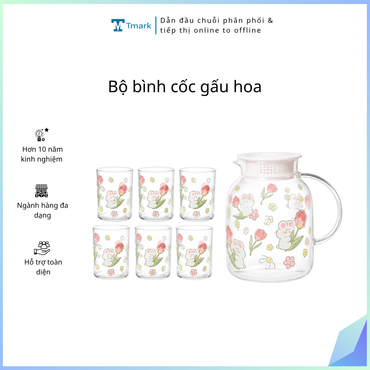 Bộ bình cốc gấu hoa ( Kiện 12 bộ)