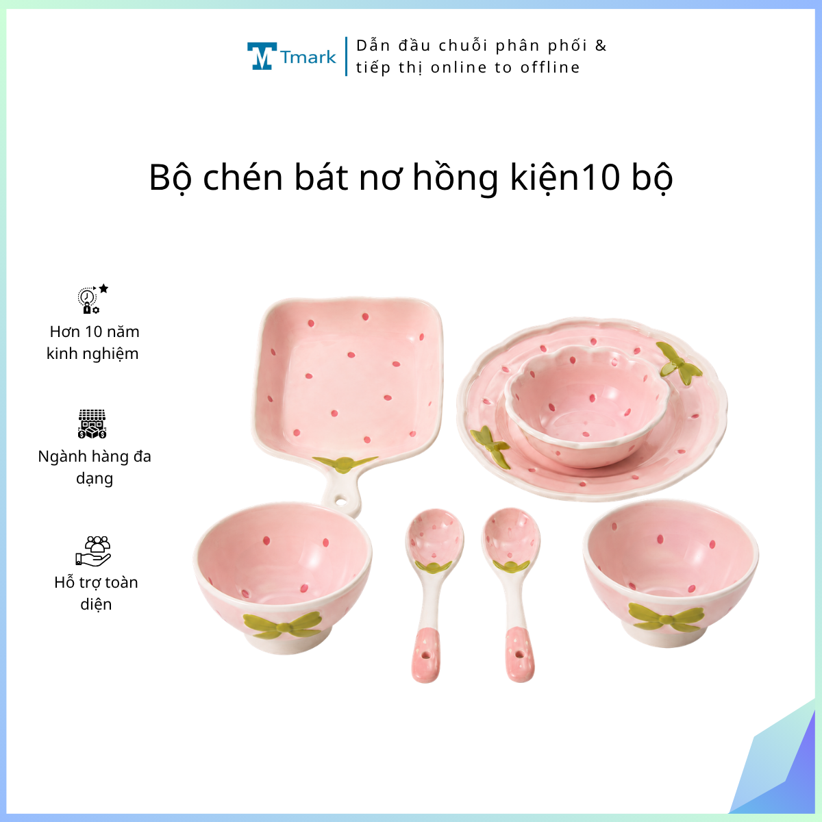 Bộ chén bát dâu hồng (kiện 10 bộ(