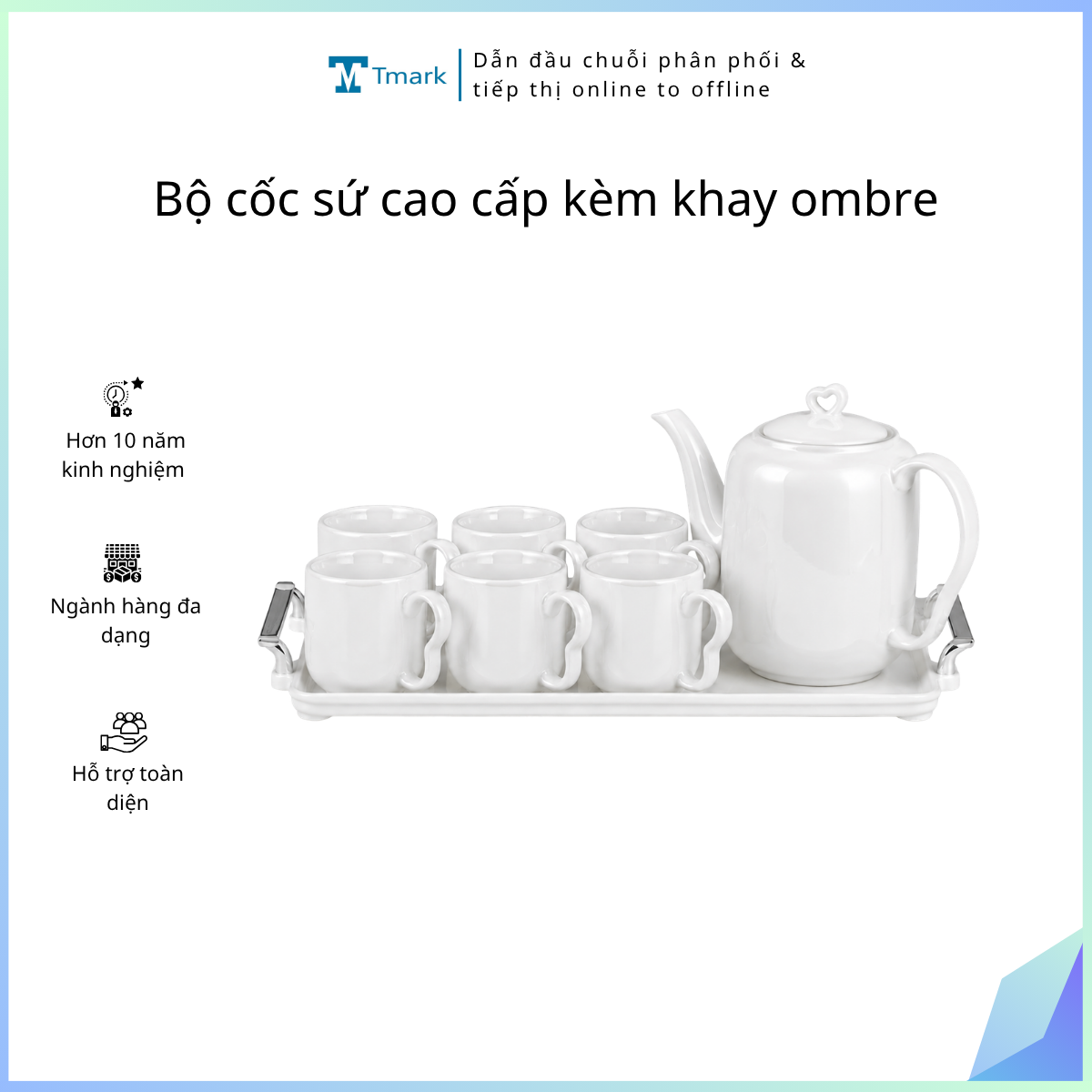 Bộ cốc sứ cao cấp kèm khay ombre (Kiện 8 bộ)