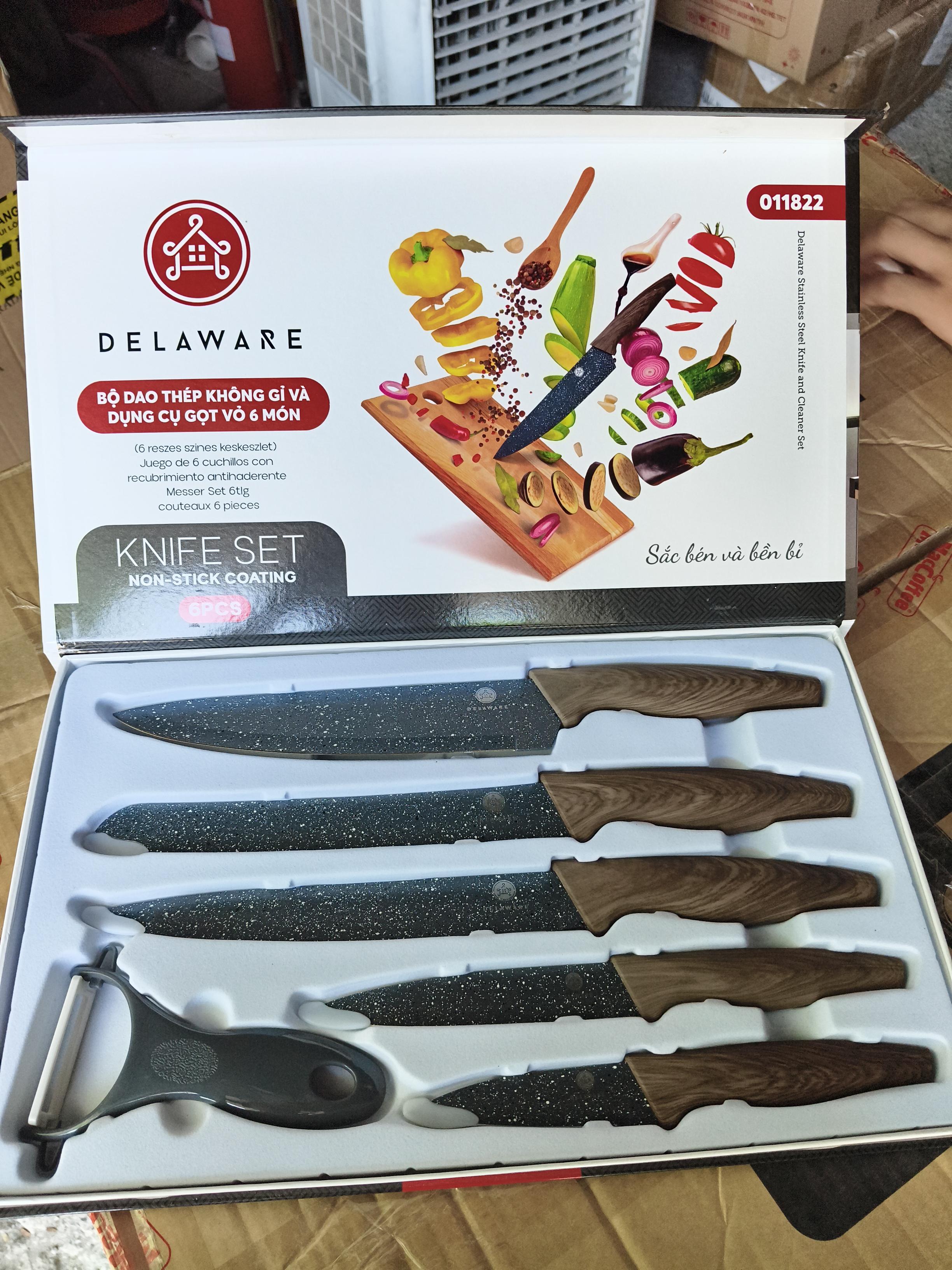 Bộ dao kèm dụng cụ gọt vỏ bằng thép không gỉ 6 món Delaware (Kiện 20 bộ) 2