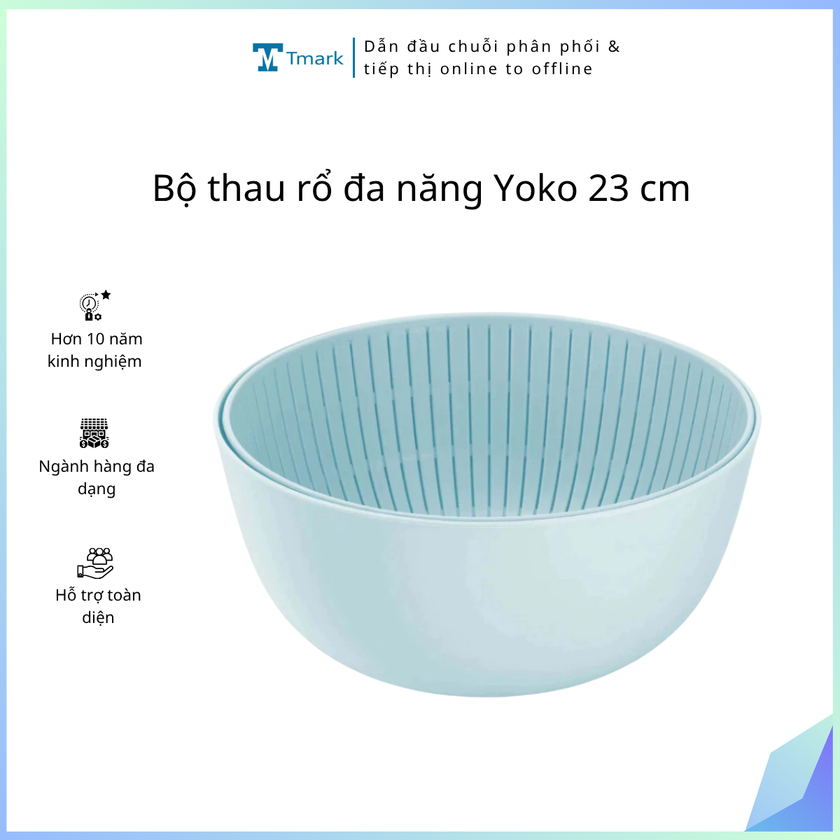 Bộ thau rổ đa năng Yoko 23 cm - Ghi sữa (Song ngữ)