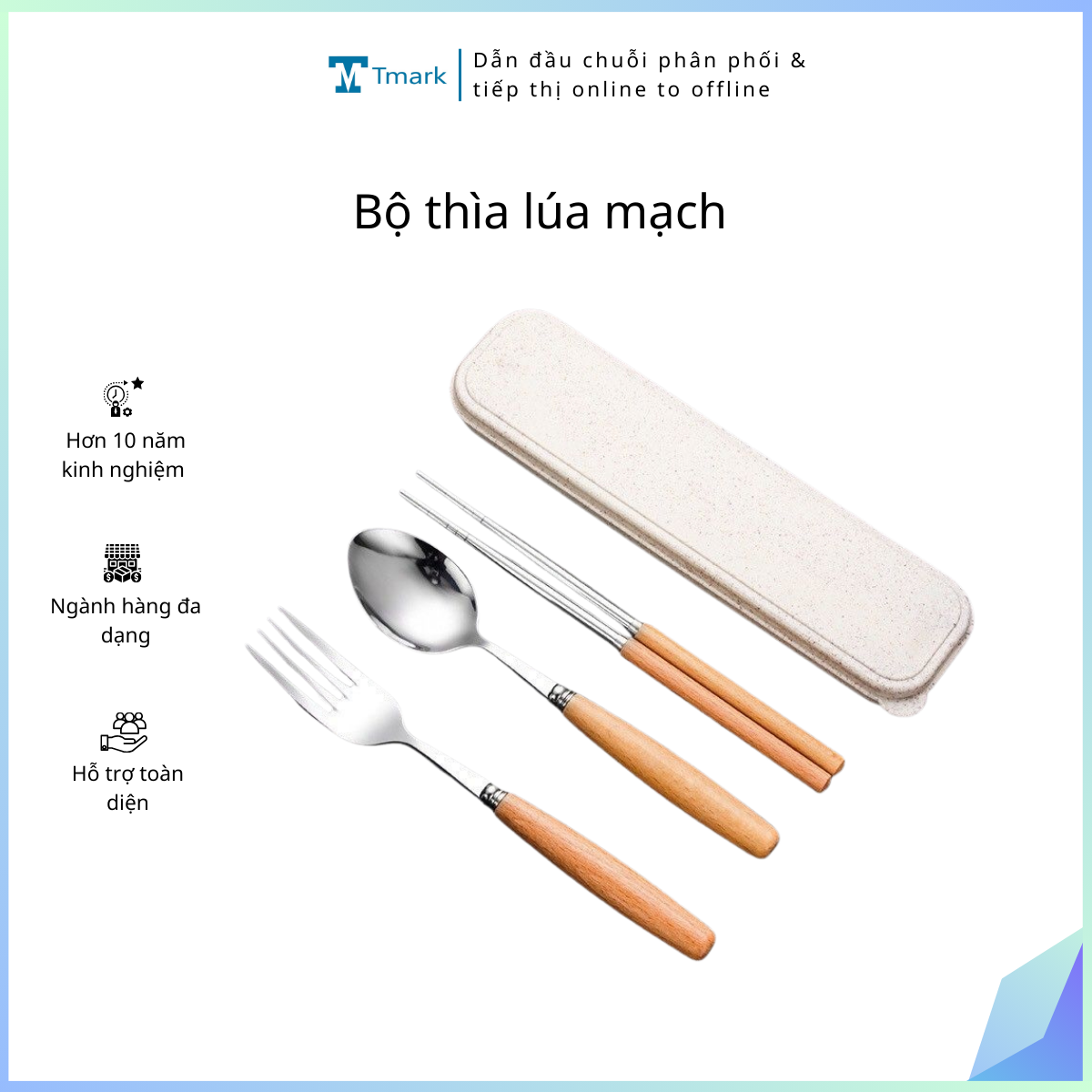 Bộ dụng cụ nhà bếp: 3 chi tiết bằng thép không gỉ. Bộ gồm: thìa, đũa, dĩa. KT: dài 14.5cm+-10%