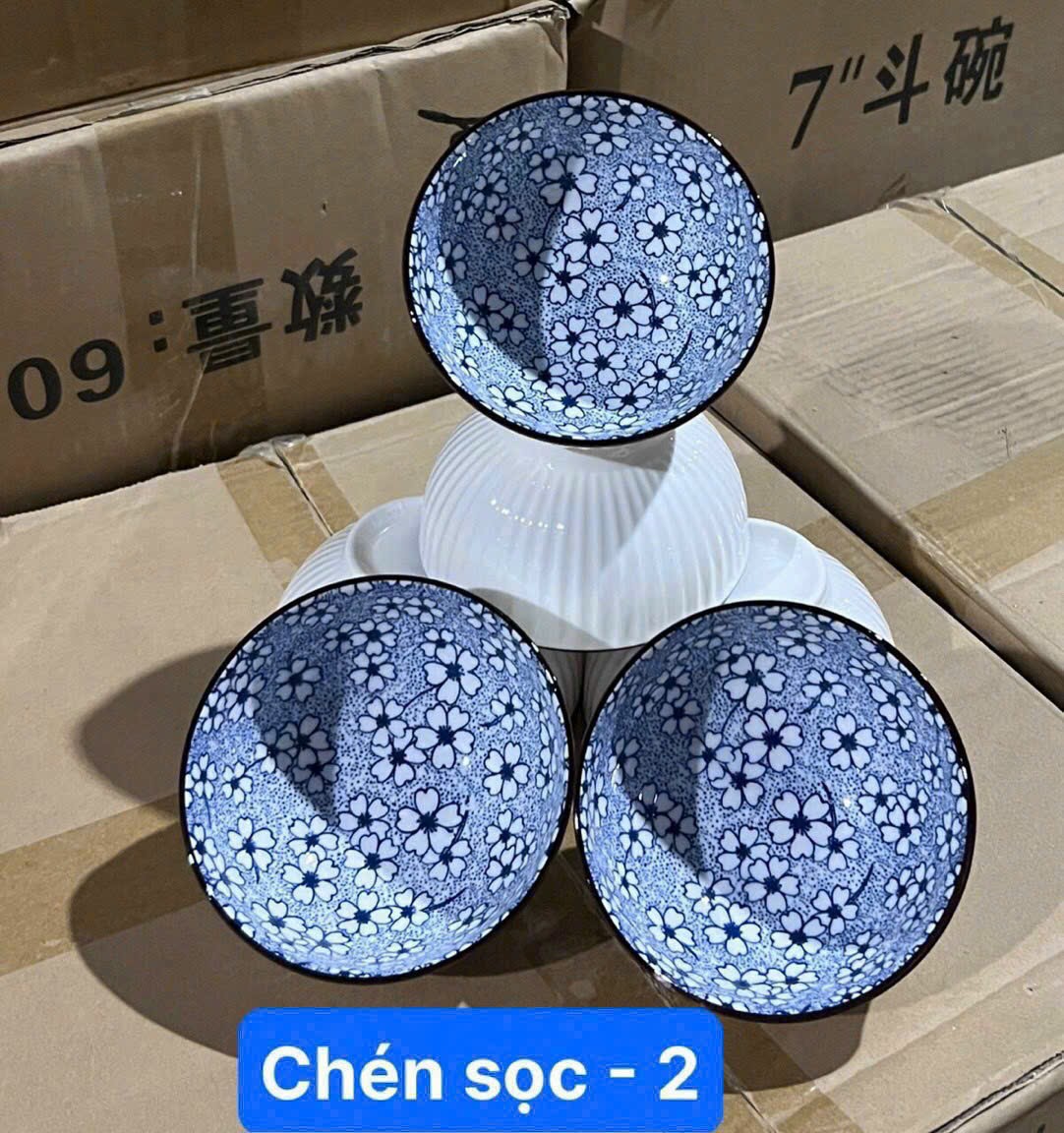 Chén sứ sọc họa tiết xanh trắng (Kiện 120 cái) 2