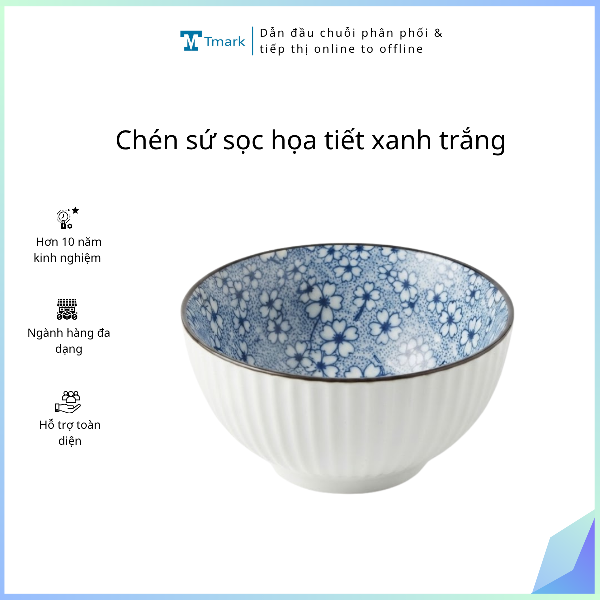 Chén sứ sọc họa tiết xanh trắng (Kiện 120 cái)