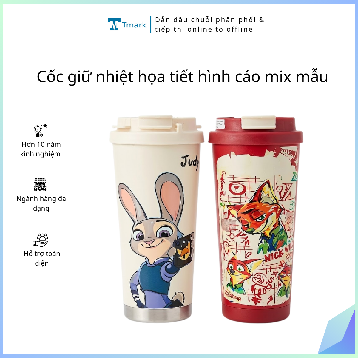 Cốc giữ nhiệt họa tiết hình cáo mix mẫu (Kiện 50 cái)