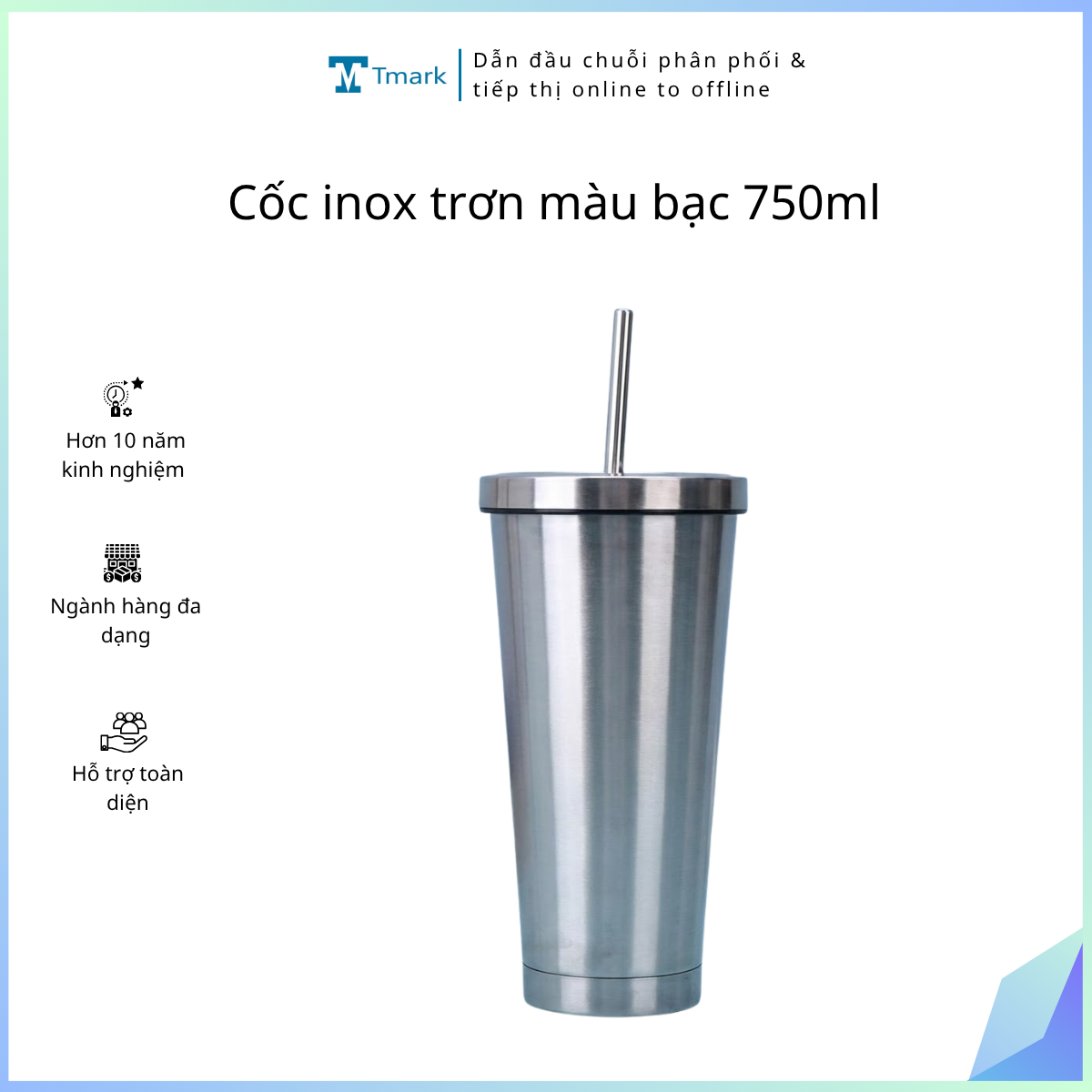 Cốc inox trơn màu bạc 750ml (kiện 50 cái)