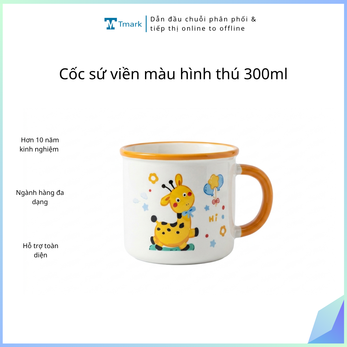 Cốc sứ viền màu hình thú 300ml (kiện 80 cái)