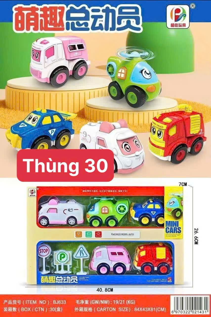 Đồ chơi - Hộp mô hình 5 xe poly chạy đà có biển báo giao thông (Kiện 30 cái) 2