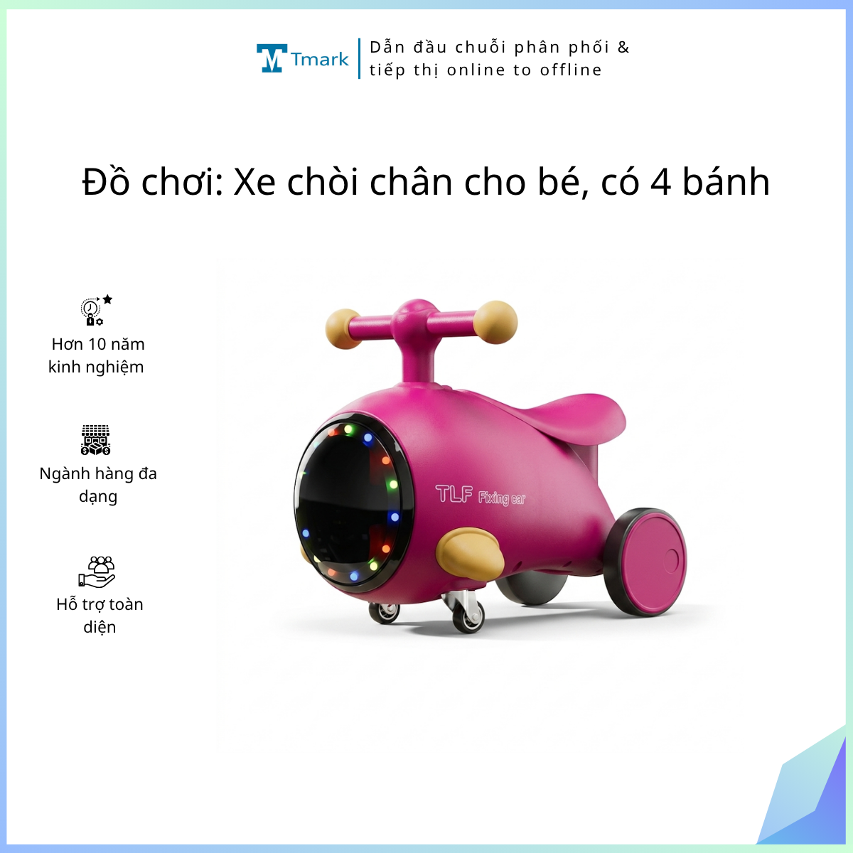 Đồ chơi: Xe chòi chân cho bé, có 4 bánh chất liệu: nhựa + sắt, có nhạc, dùng pin, chiều cao yên 34cm