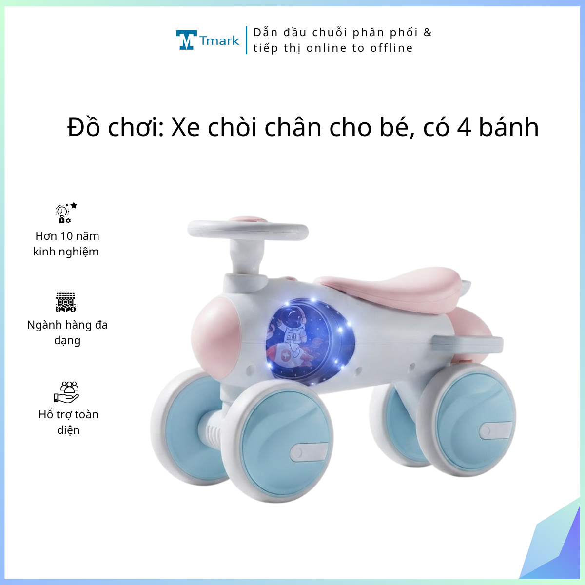 Đồ chơi: Xe chòi chân cho bé, có 4 bánh chất liệu: nhựa + sắt, có nhạc, dùng pin, chiều cao yên 34cm.KT: (53-73*28*36)cm+/-10%