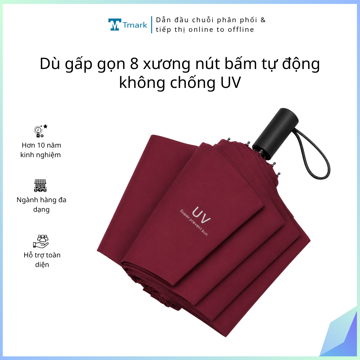 Dù gấp gọn 8 xương nút bấm tự động không chống UV (Kiện 100 cái)