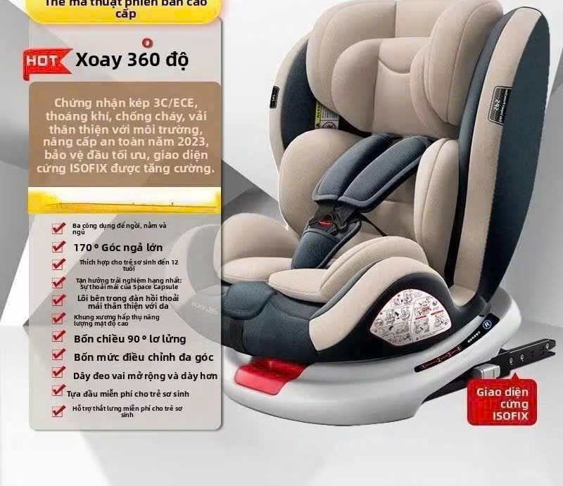 Ghế ngồi ô tô cho bé xoay 360 độ có Isofix (Kiện 8 cái) 2