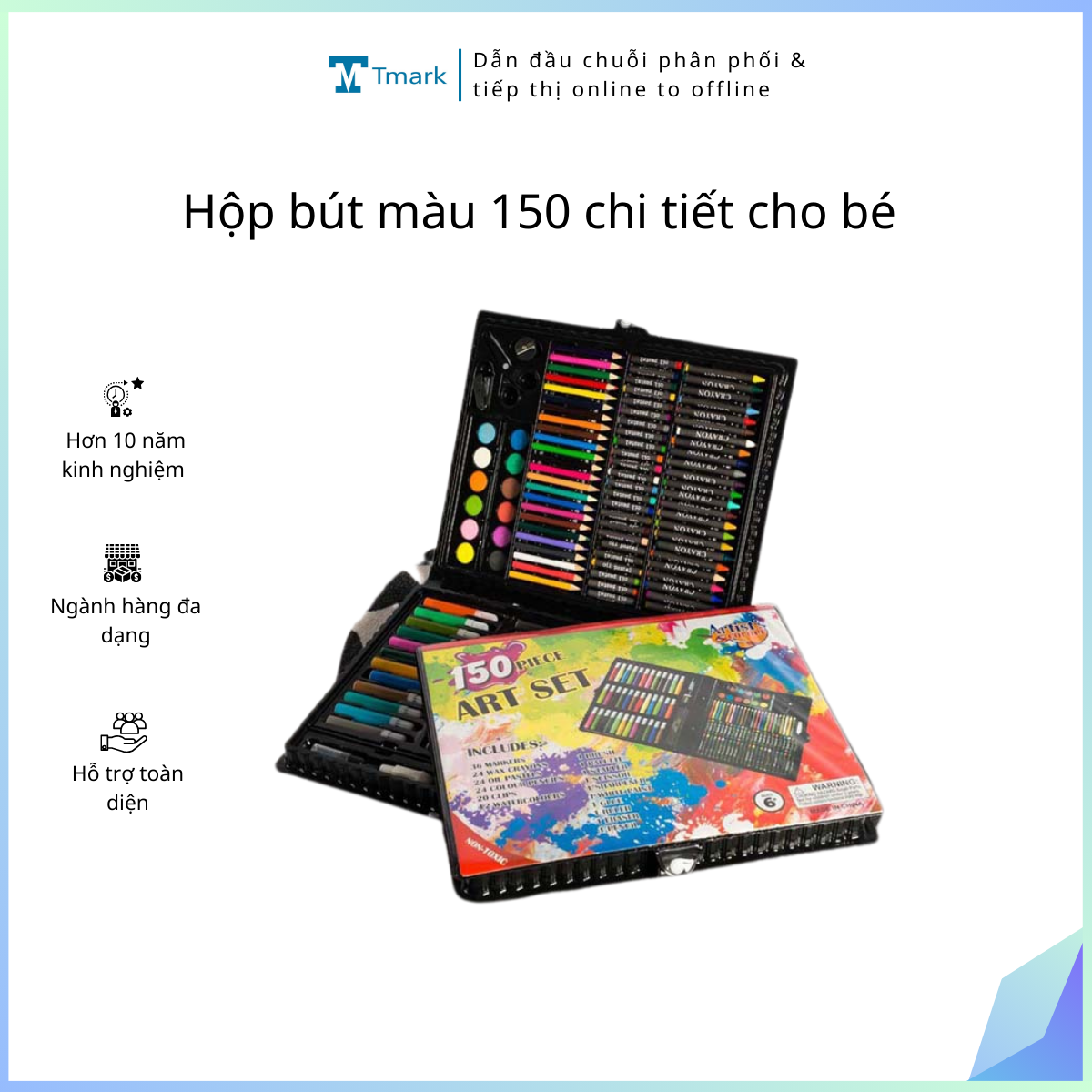Hộp bút màu 150 chi tiết cho bé Tmark (Kiện 20 cái)