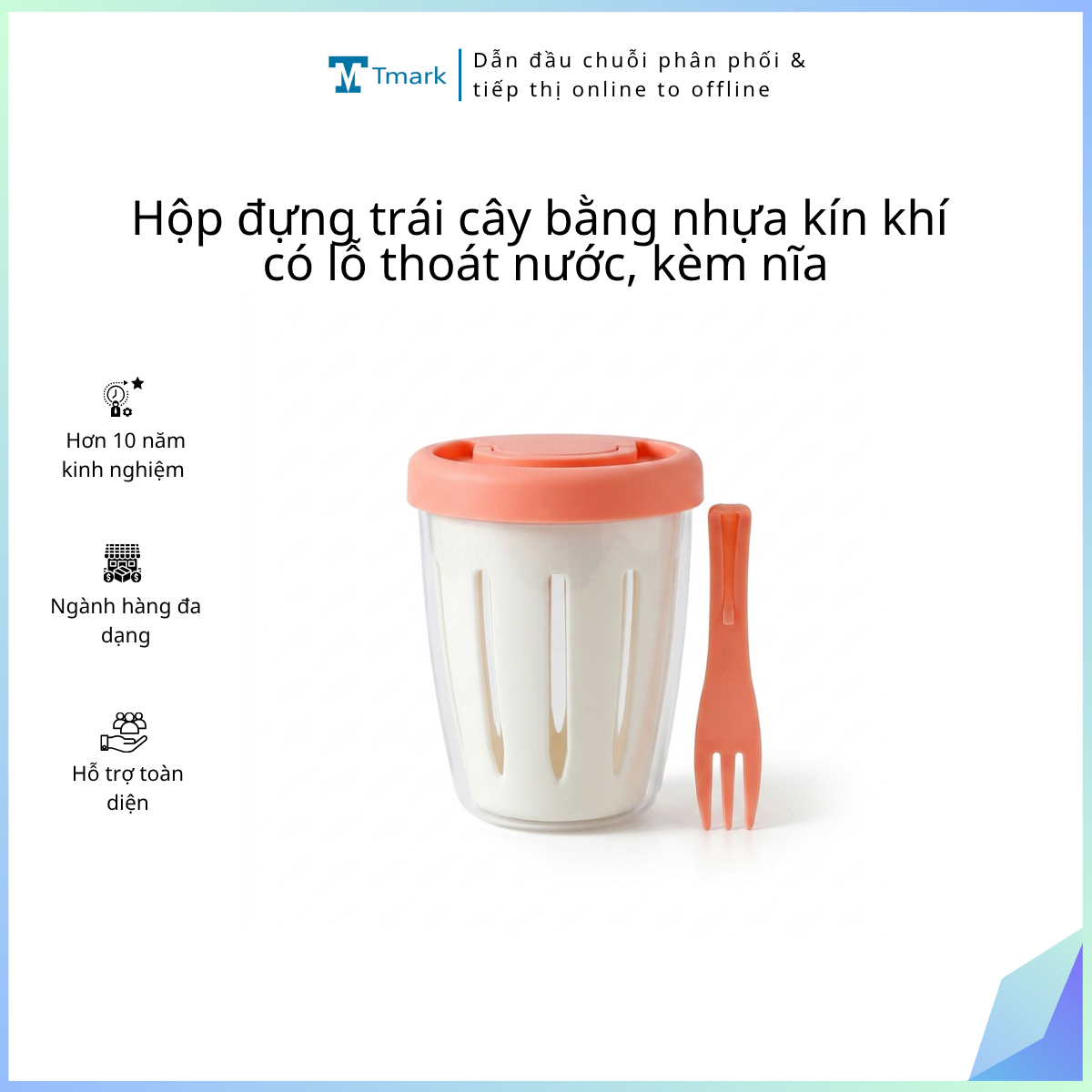 Hộp đựng trái cây bằng nhựa kín khí, có lỗ thoát nước, kèm nĩa ( Kiện 150 cái )