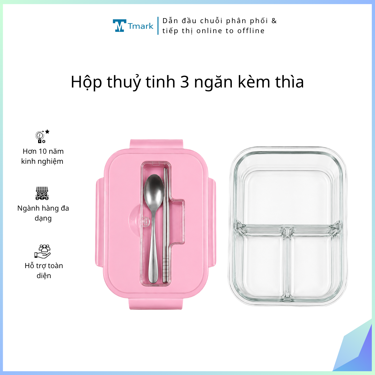 Hộp thuỷ tinh 3 ngăn kèm thìa ( Kiện 24 cái ) ( hàng nguyện kiện)