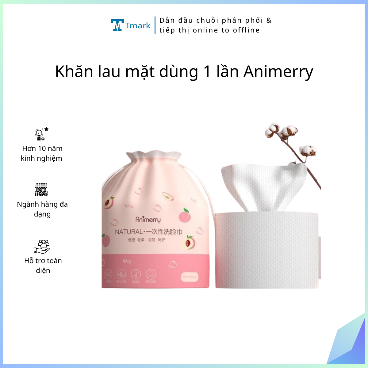 Khăn Lau Mặt Dùng 1 Lần Animerry Tmark Tiện Lợi (Kiện 120 túi)