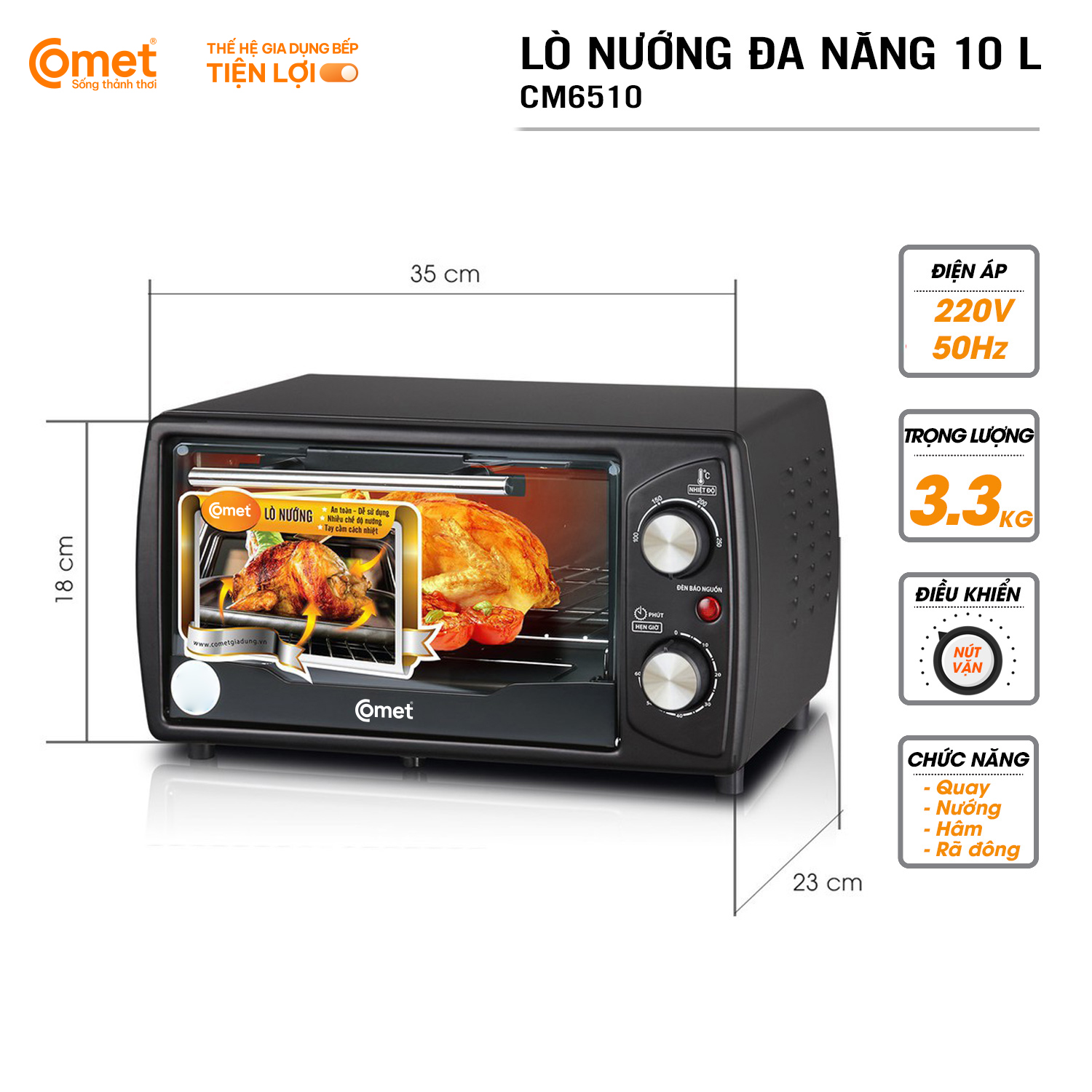 Lò nướng đa năng Comet 10L CM6510( Kiện 4 cái) 3
