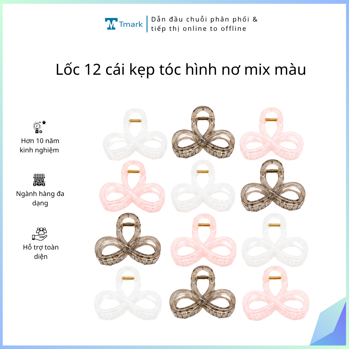 Lốc 12 cái kẹp tóc hình nơ mix màu (Kiện 100 lốc)