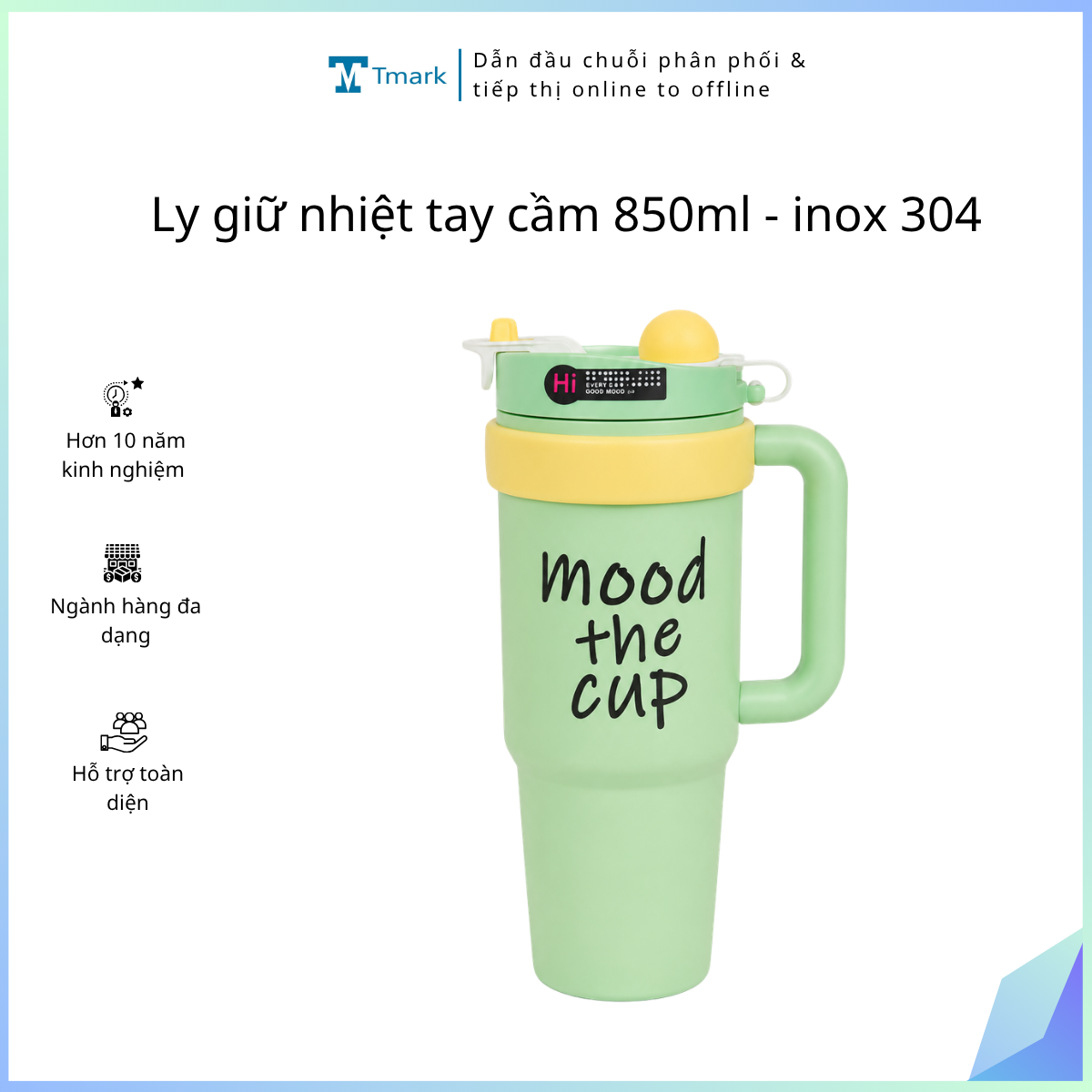 Ly giữ nhiệt tay cầm 850ml - inox 304 (Kiện 40 cái)