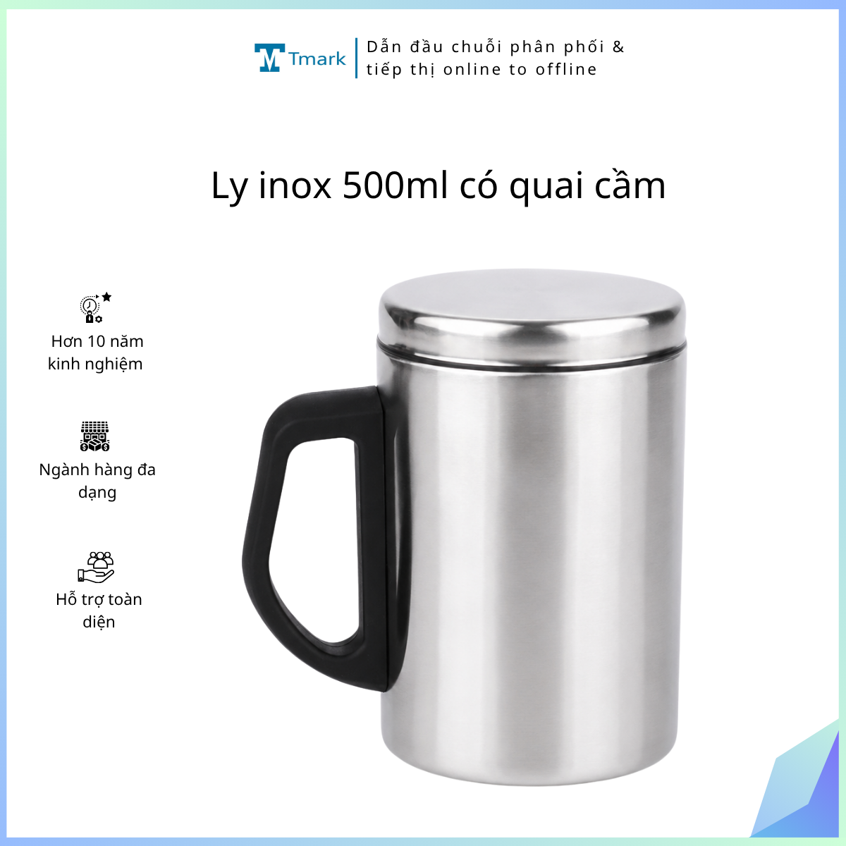 Ly inox 500ml có quai cầm (Kiện 180 cái)