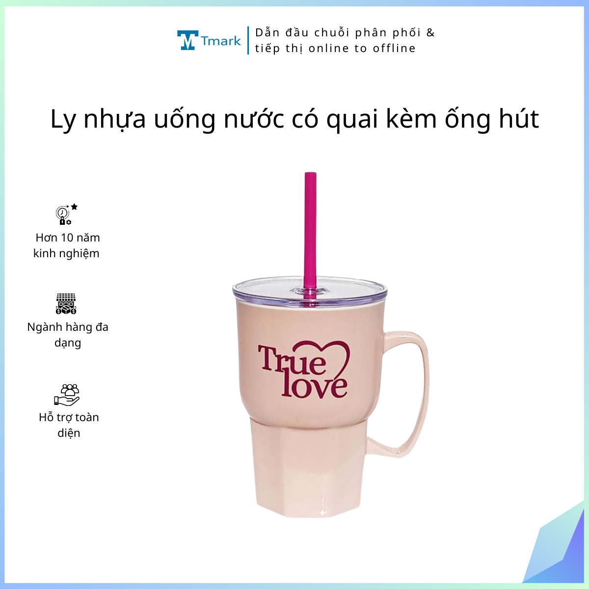 Ly nhựa uống nước có quai kèm ống hút (Kiện 24 cái)
