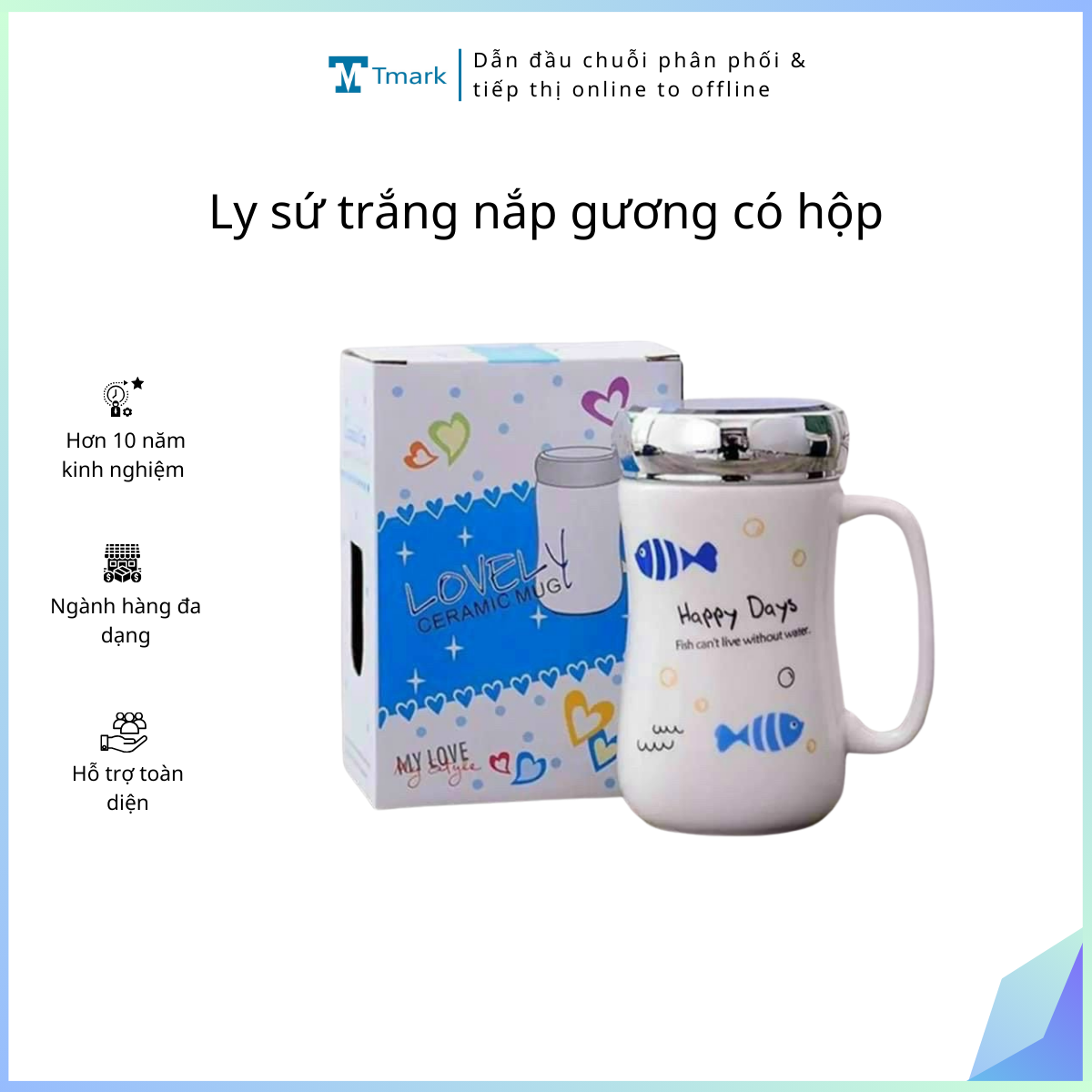 Ly sứ trắng nắp gương có hộp (Kiện 96 cái)