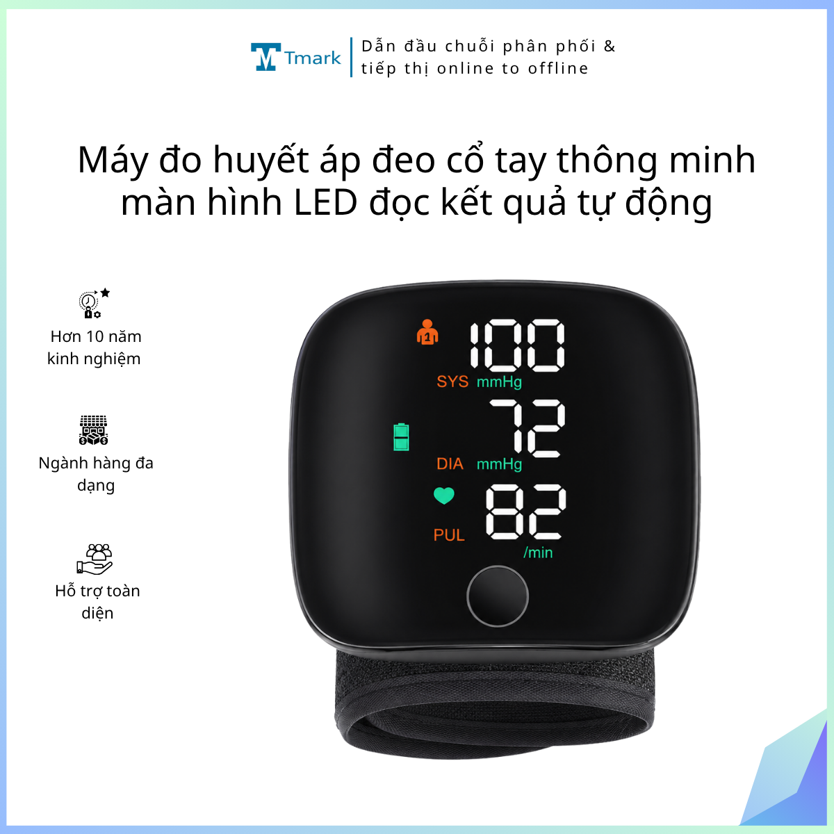 Máy đo huyết áp đeo cổ tay thông minh màn hình LED đọc kết quả tự động