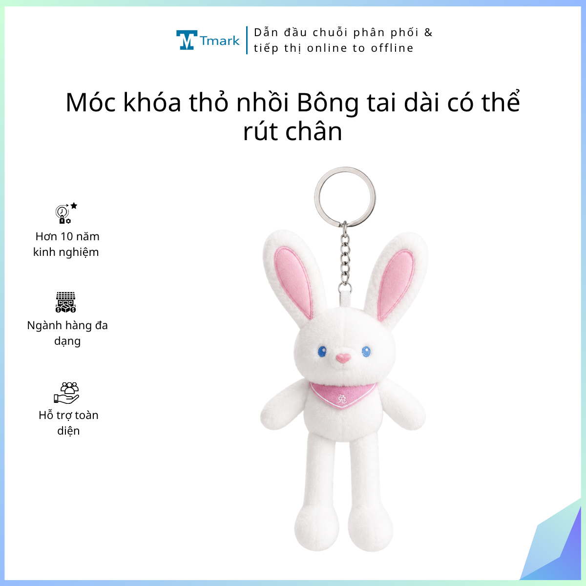 Móc khóa thỏ nhồi Bông tai dài có thể rút chân (Kiện 48 cái)