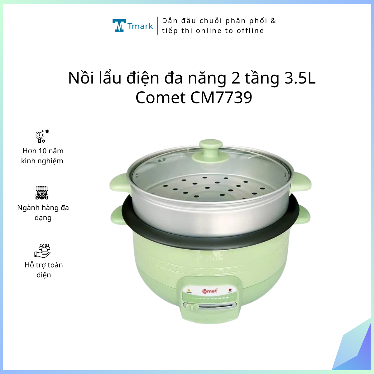 Nồi lẩu điện đa năng 2 tầng 3.5L Comet CM7739 (Kiện 6 cái)