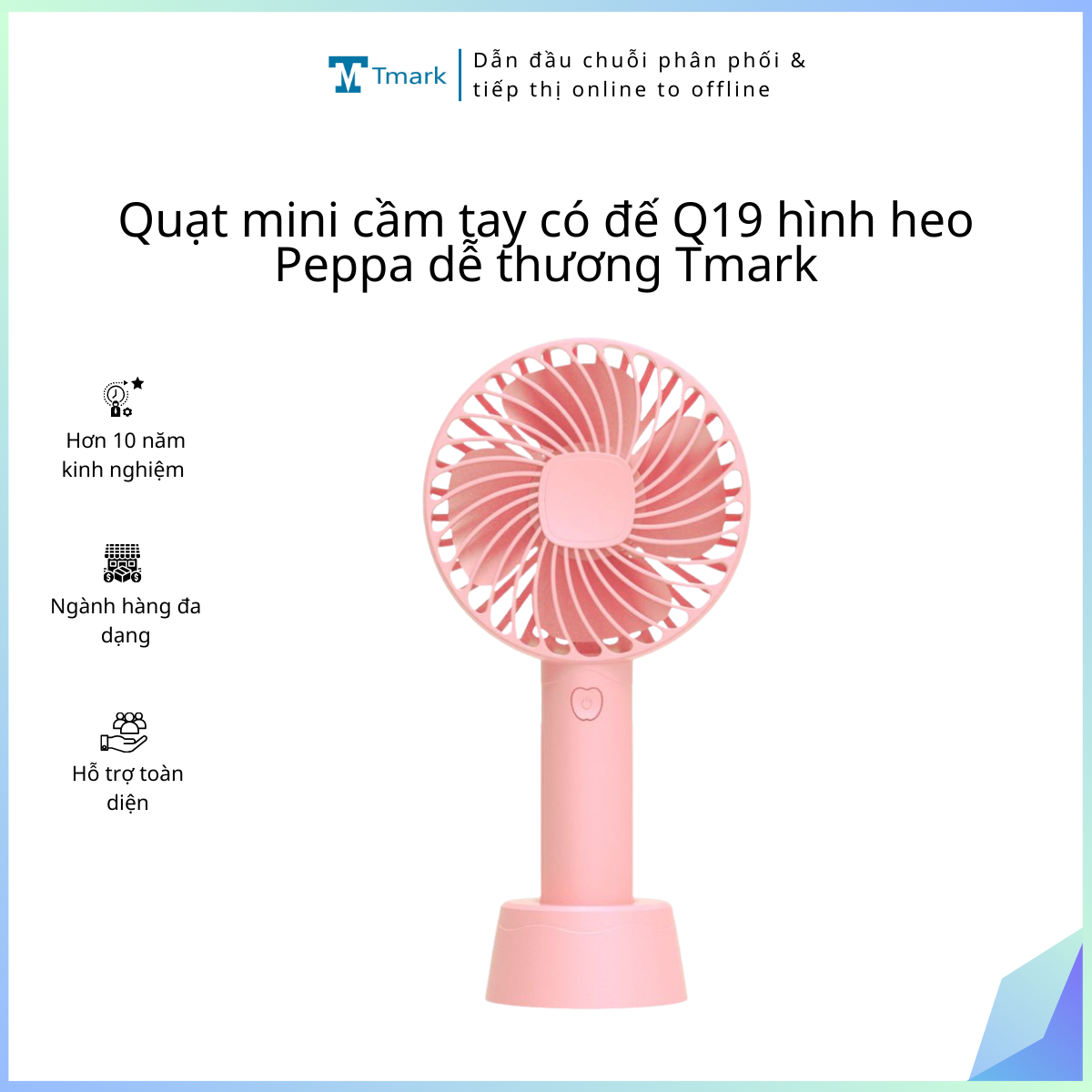 Quạt mini cầm tay có đế Q19 hình heo Peppa dễ thương Tmark (Kiện 50 cái)