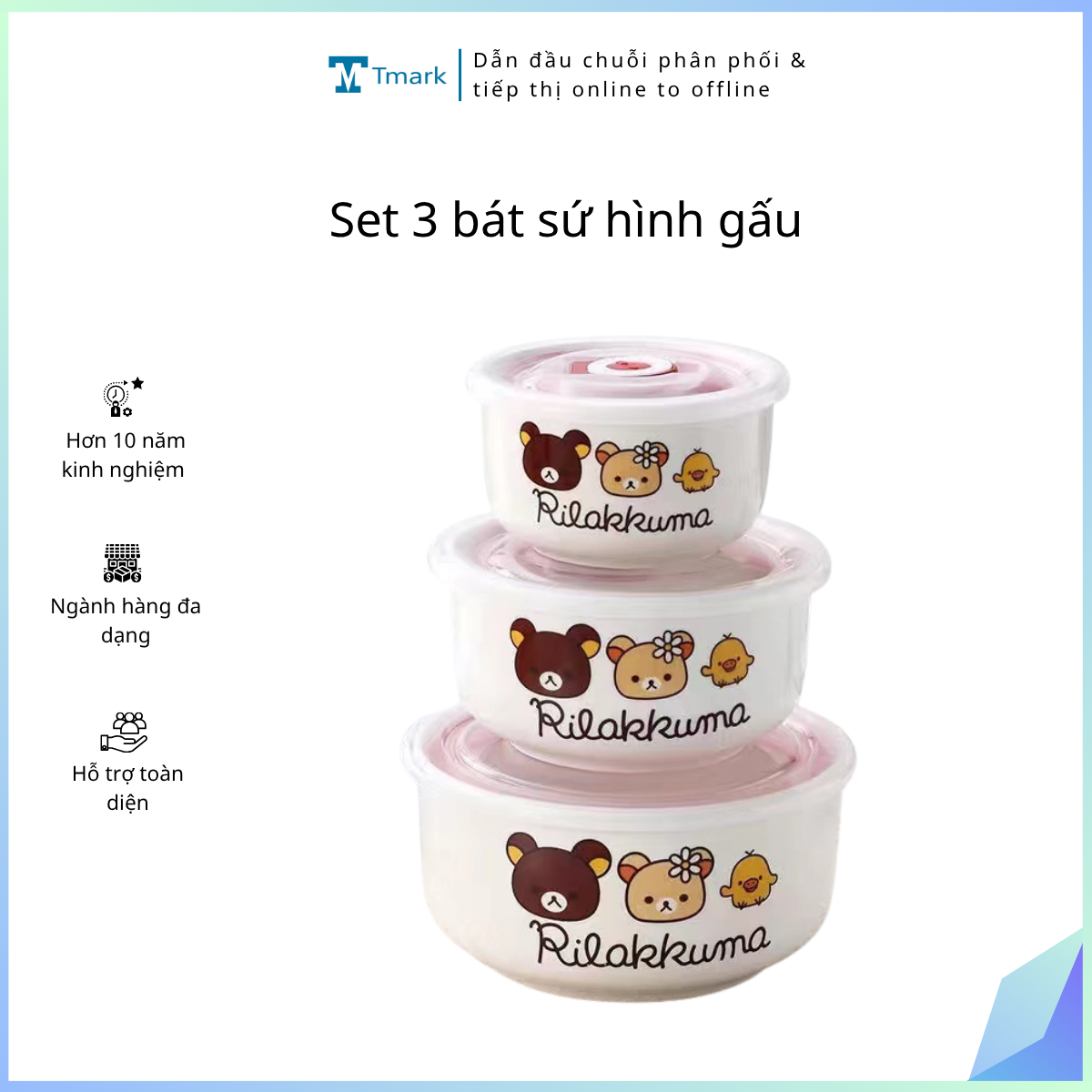 Set 3 bát sứ hình gấu (Kiện 28 bộ) (Hàng nguyên kiện)