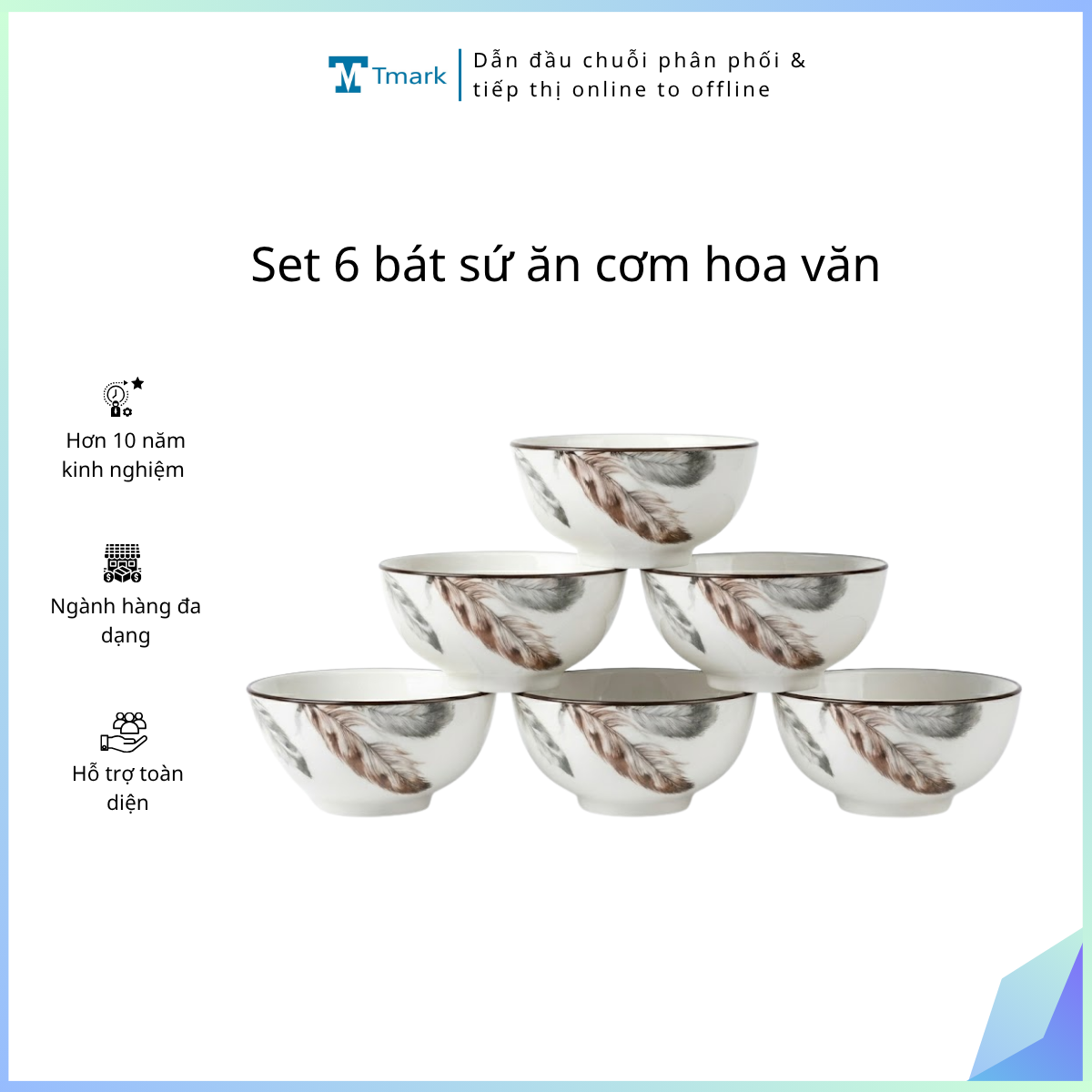 Set 6 bát sứ ăn cơm hoa văn (Kiện 120 cái)