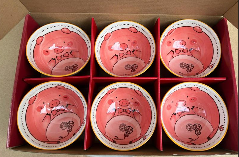 Set 6 chén họa tiết heo hồng (Kiện 14x3 bộ)(Hàng nguyên kiện) 2