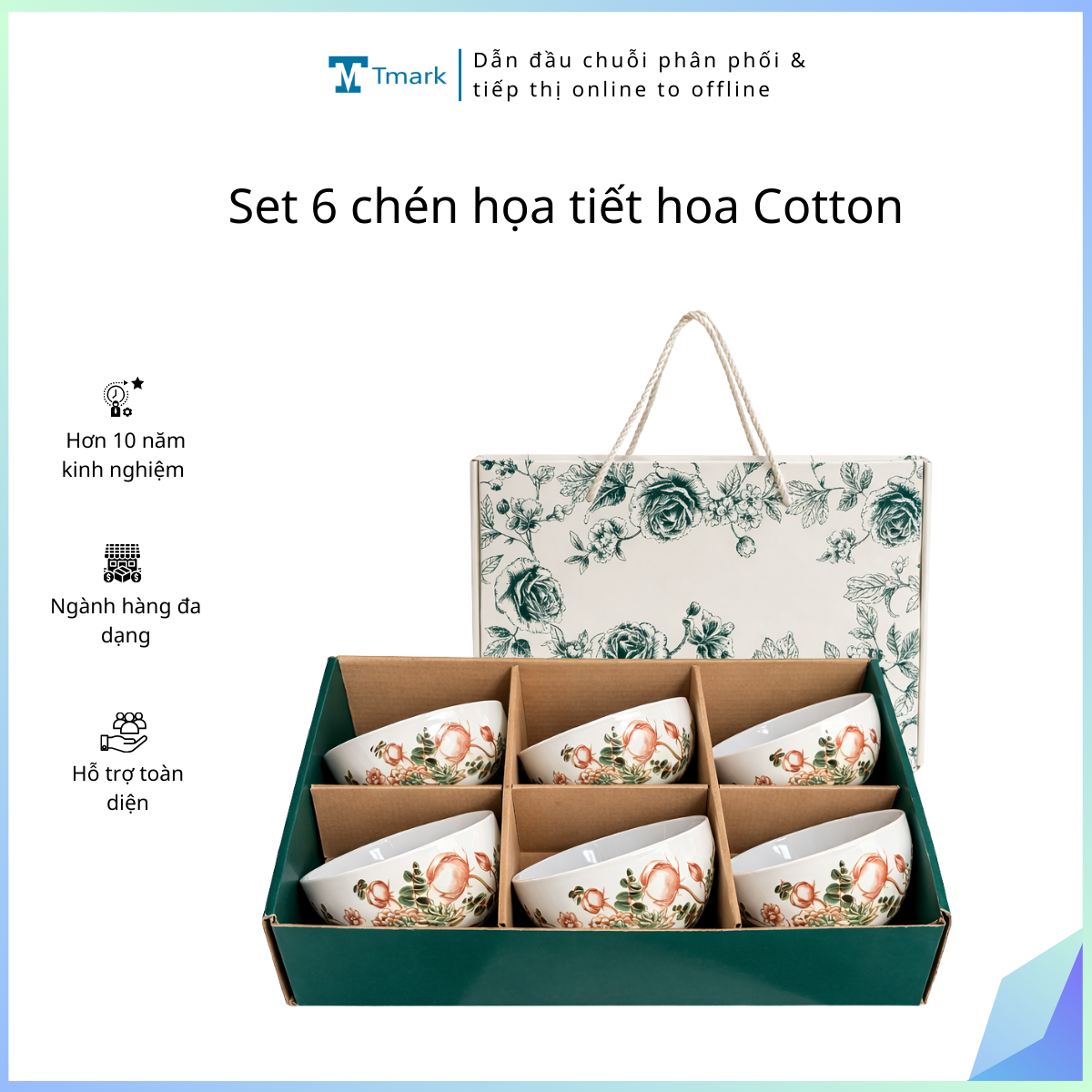 Set 6 chén họa tiết hoa Cotton (Kiện 14x3 bộ)(Hàng nguyên kiện)