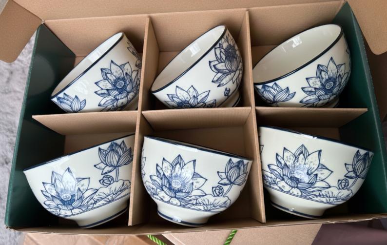 Set 6 chén họa tiết hoa sen văn vở (Kiện 14x3 bộ)(Hàng nguyên kiện) 2