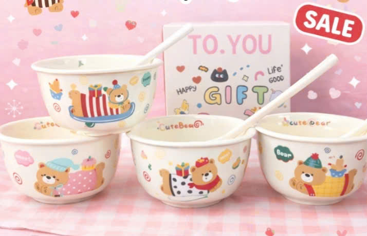 Set bát sứ kèm thìa gấu cute (Kiện 60 cái) 2