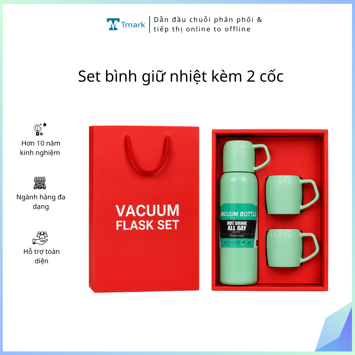 Set bình giữ nhiệt kèm 2 cốc (Kiện 30 bộ)