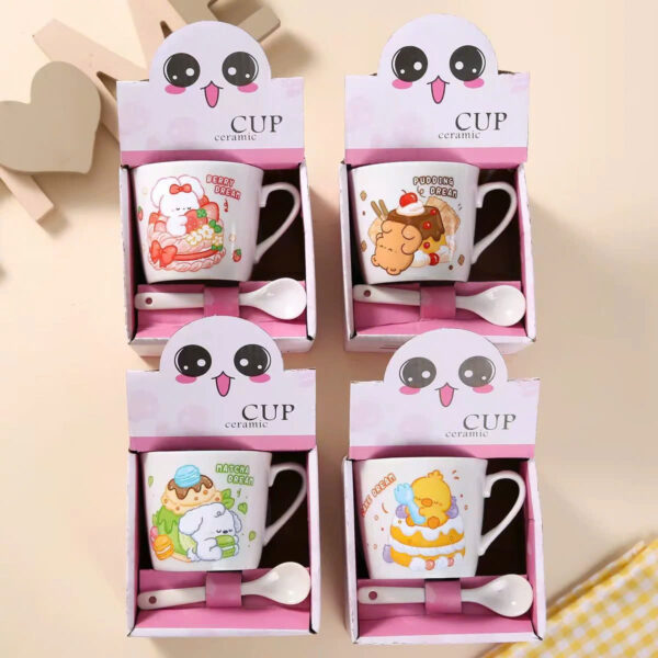 Set cốc sứ thú bánh ngọt kèm thìa (Kiện 100 cái)