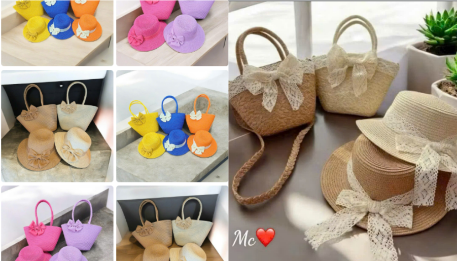 Set túi mũ cói mix màu 2