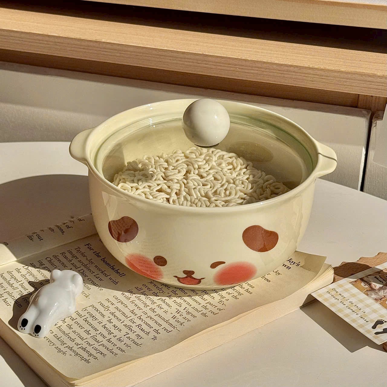Thố sứ họa tiết gấu vàng có nắp (Kiện 40 cái) 2