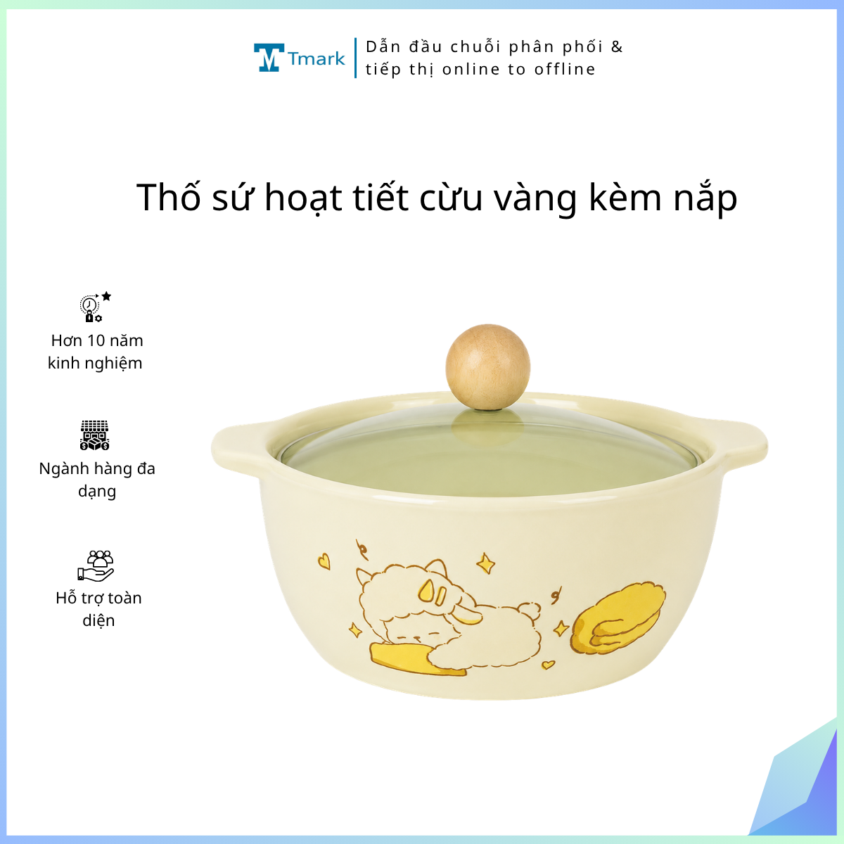 Thố sứ hoạt tiết cừu vàng kèm nắp (Kiện 30 cái)