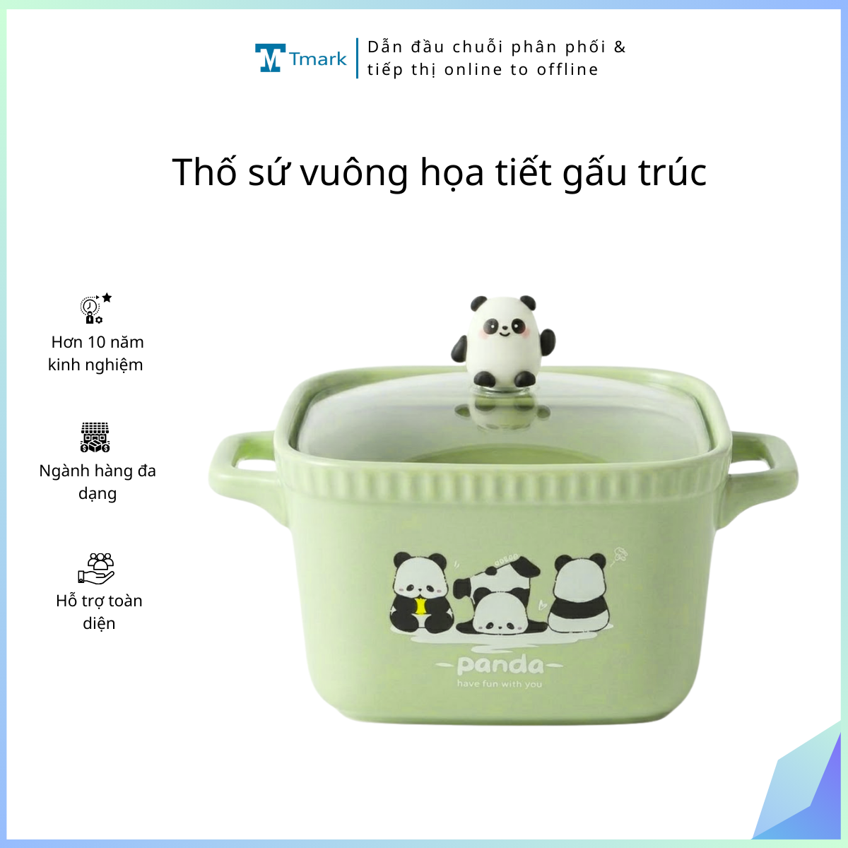 Thố sứ vuông họa tiết gấu trúc (Kiện 40 cái)