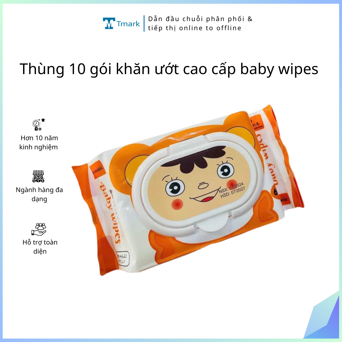 Thùng 10 gói khăn ướt cao cấp baby wipes (Kiện 9 thùng)(Hàng nguyên kiện)