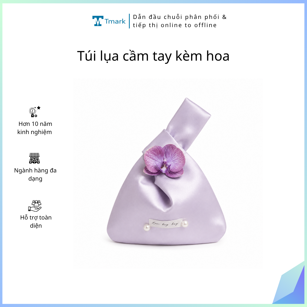 Túi lụa cầm tay kèm hoa (Kiện 100 cái)