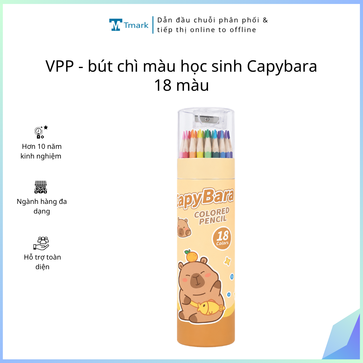 VPP - bút chì màu học sinh Capybara 18 màu (kiện 288 hộp) - hộp 18 cái