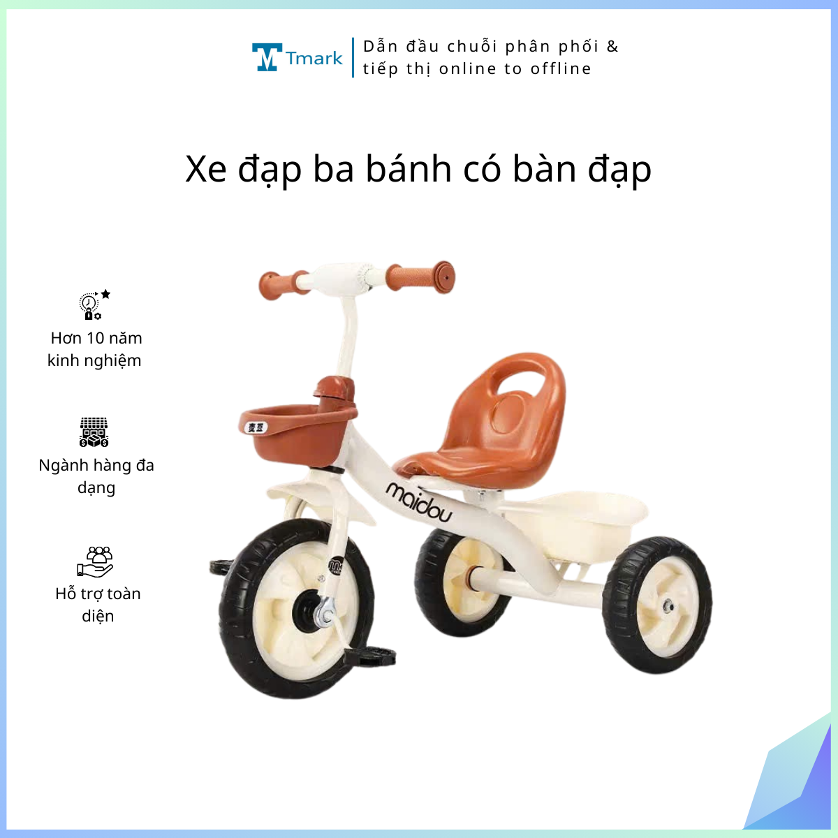 Đồ chơi: Xe đạp 3 bánh trẻ em, chất liệu: nhựa +sắt, có 03 bánh+1 chỗ ngồi, chiều cao từ mặt đất đến mặt yên là 40cm, model A-6