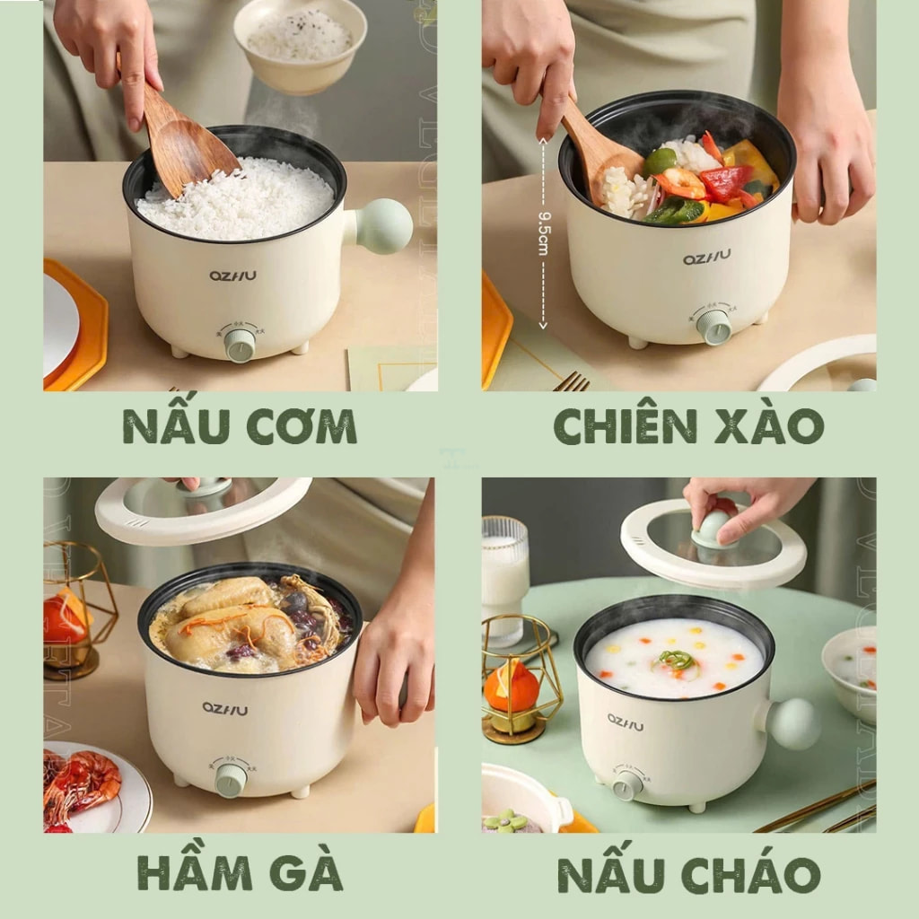 Nồi lẩu điện mini có giá hấp và tay cầm QZHU Tmark (Kiện 36 cái)