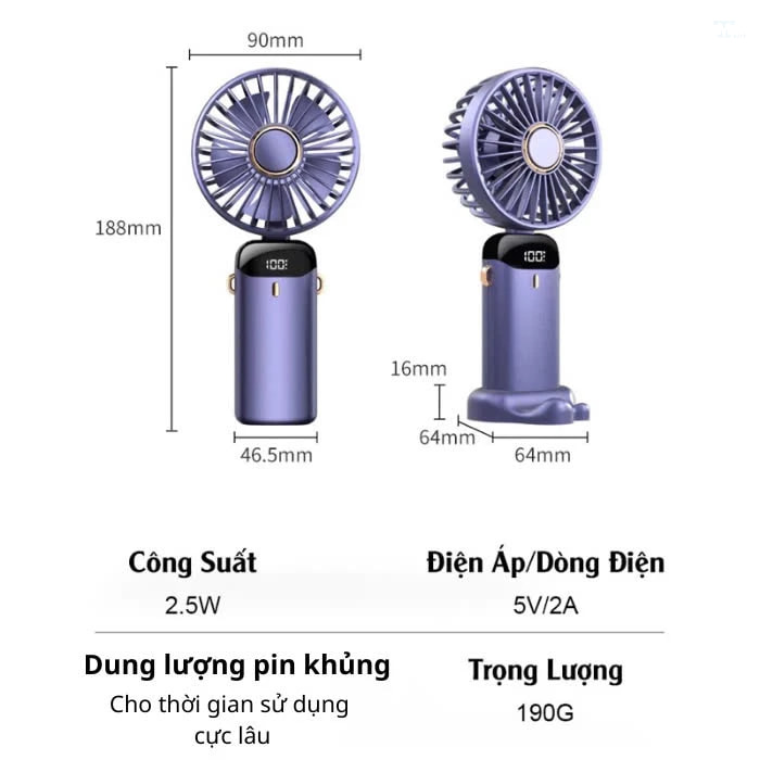 Quạt cầm tay đeo cổ gấp gọn 90 độ pin siêu trâu Tmark (Kiện 100 cái) 2