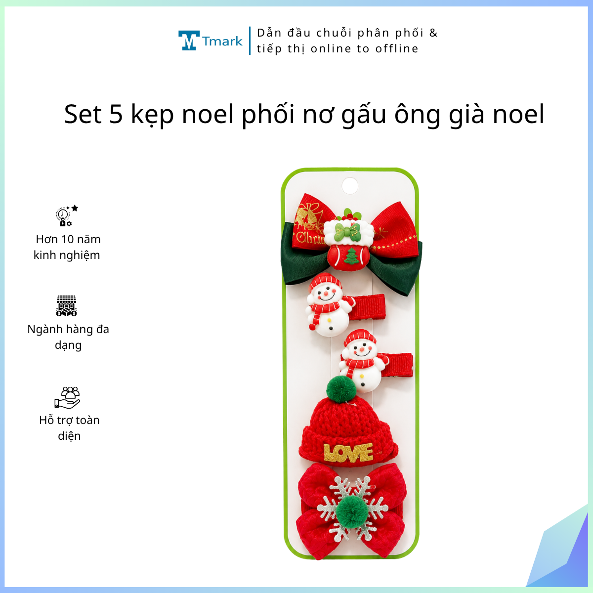 set 5 kẹp noel phối nơ gấu ông già noel ( kiện 300 set)